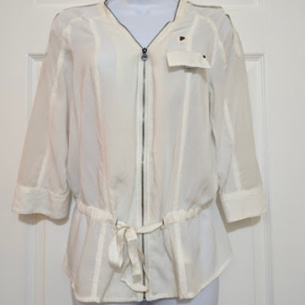 G-Star Cream Zip Belted 3/4 Sleeve Blouse Top Medium